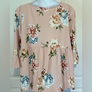 Emerald Women’s Babydoll Tunic Floral Pink 3x